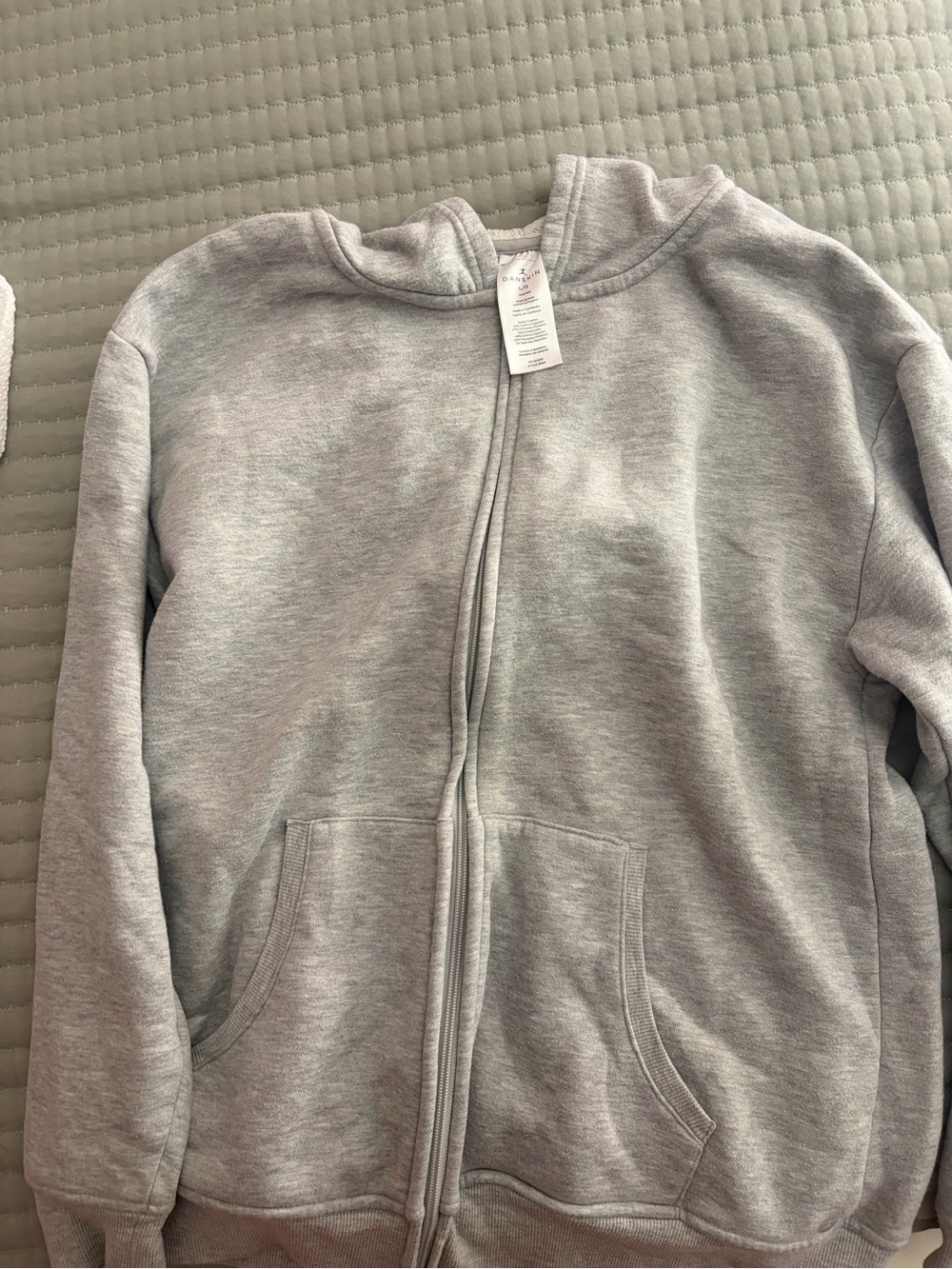 Light Gray Full-Zip Hoodie with Front Pockets